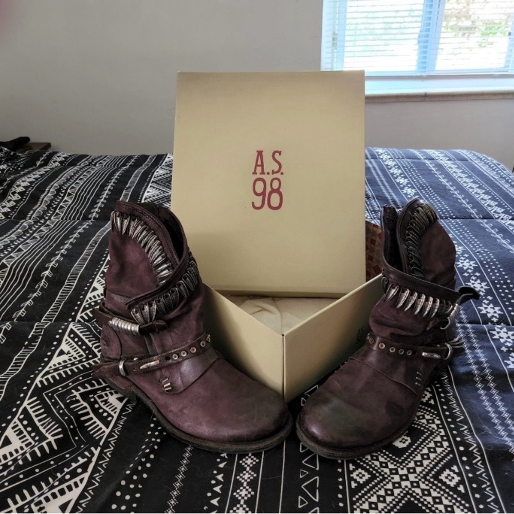 A.S.98 Wine Leather Ankle Boots